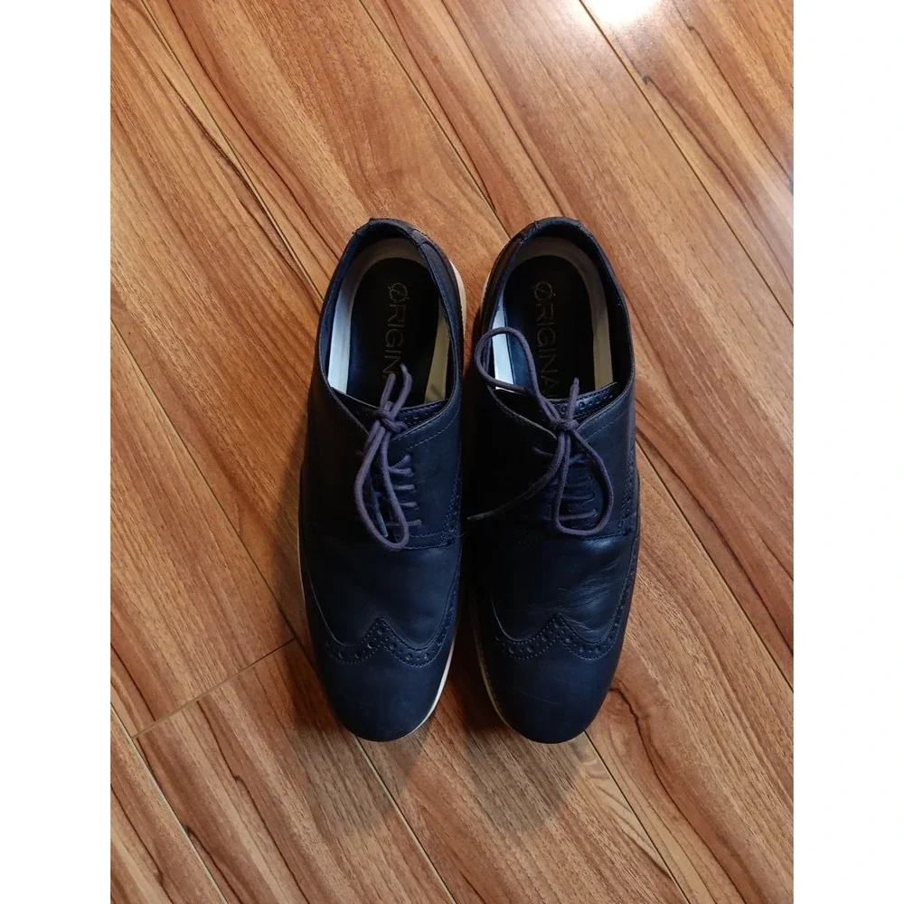 Cole Haan Mens Wingtip Oxford Lace Up Shoes Navy Leather Grand Zero Original 10M